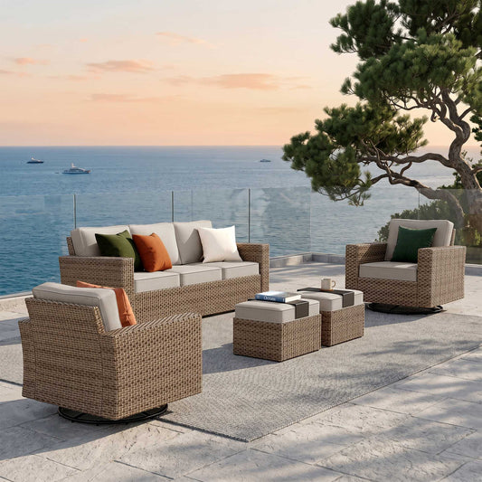 MF Studio 5 Pieces Patio Conversation Set Wicker Outdoor Furniture Sectional Sofa Set