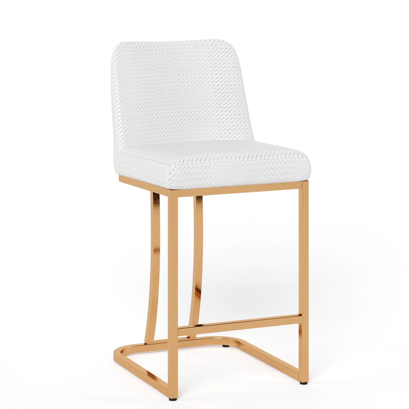 Summit Living 24 Inch Counter Bar Stools with Back for Kitchen Upholstered Faux Leather Barstools Set of 4 , White & Gold