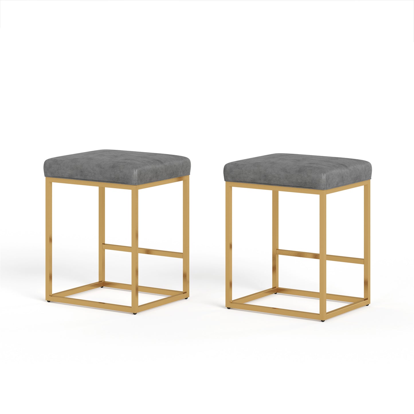 Summit Living 24 Inch Counter Height Bar Stools for Kitchen, Upholstered Faux Leather Backless Stools Farmhouse Island Chairs Set of 2, Gold & White