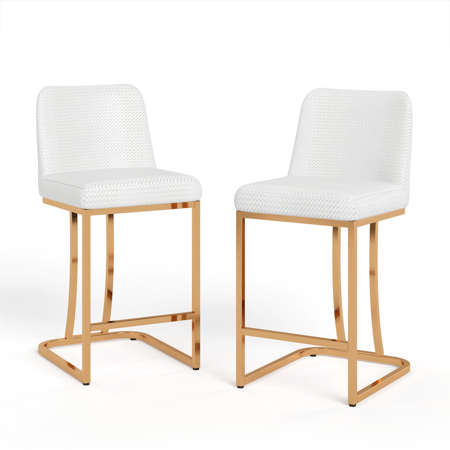 Summit Living 24 Inch Counter Bar Stools with Back for Kitchen Upholstered Faux Leather Barstools Set of 4 , White & Gold