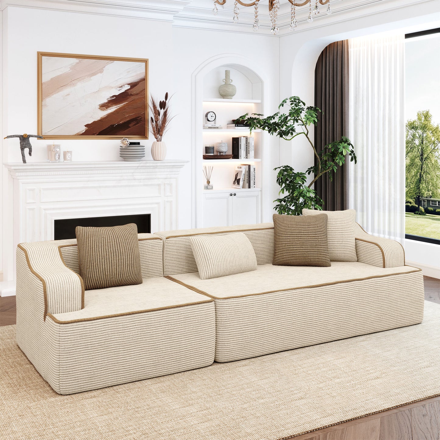 MF Studio 104.9" Sectional Sofa with Deep Seat, 3-Seater Cloud Modular Couch, No Assembly Required, Beige
