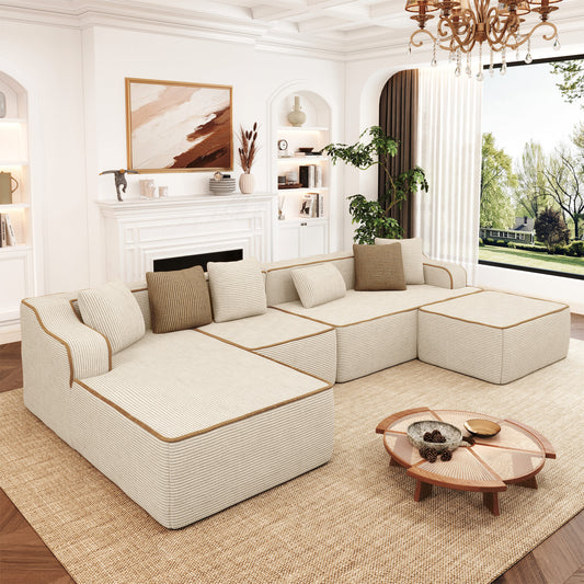 MF Studio 134" U-Shaped Cloud Couch Modular Sectional Sofa with with Ottoman for Living Room, No Assembly Required, Beige