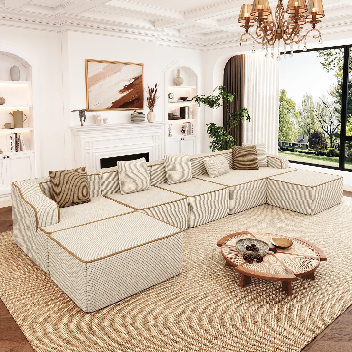 MF Studio 163" U-Shaped Cloud Couch Modular Sectional Sofa with with Ottomans for Living Room, No Assembly Required, Beige