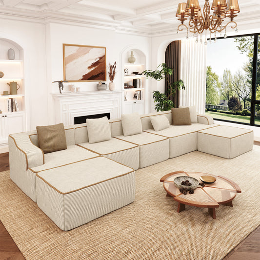 MF Studio 163" U-Shaped Cloud Couch Modular Sectional Sofa with with Ottomans for Living Room, No Assembly Required, Beige