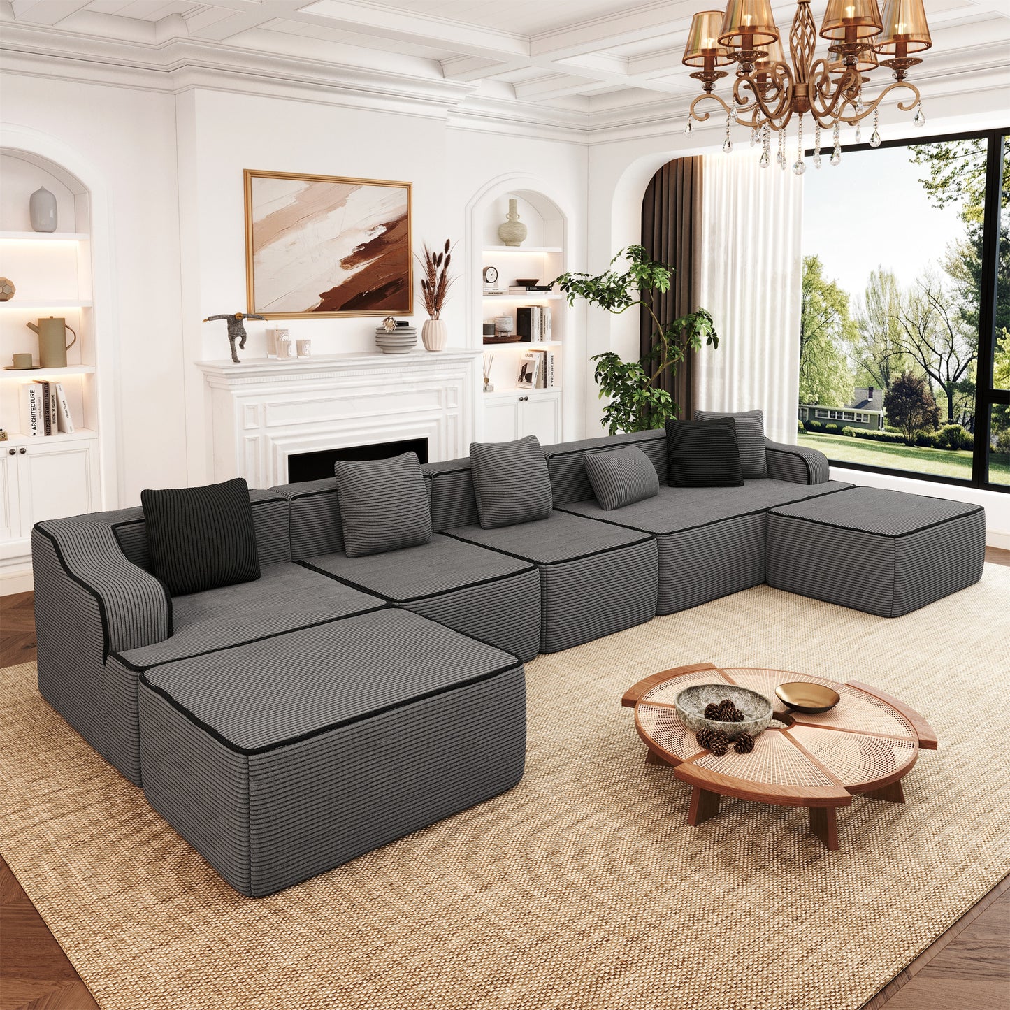 MF Studio 163" U-Shaped Cloud Couch Modular Sectional Sofa with with Ottomans for Living Room, No Assembly Required, Dark Gray