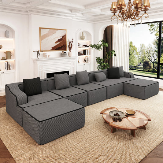 MF Studio 163" U-Shaped Cloud Couch Modular Sectional Sofa with with Ottomans for Living Room, No Assembly Required, Dark Gray