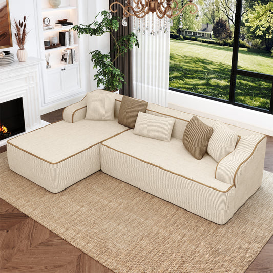 MF Studio 104.9" Cloud Sectional Sofa with Deep Seat, L-Shaped Corduroy Modular Couch, No Assembly Required, Beige