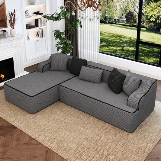 MF Studio 104.9" Cloud Sectional Sofa with Deep Seat, L-Shaped Corduroy Modular Couch, No Assembly Required, Dark Gray