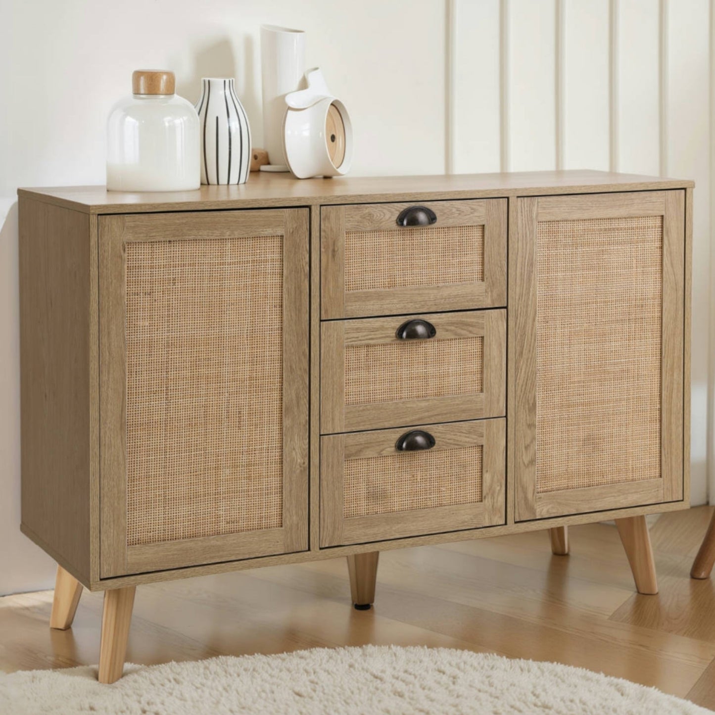 Summit Living Accent Cabinet with Doors, Sideboard Buffet Cabinet with Drawers for Kitchen & Living Room Storage