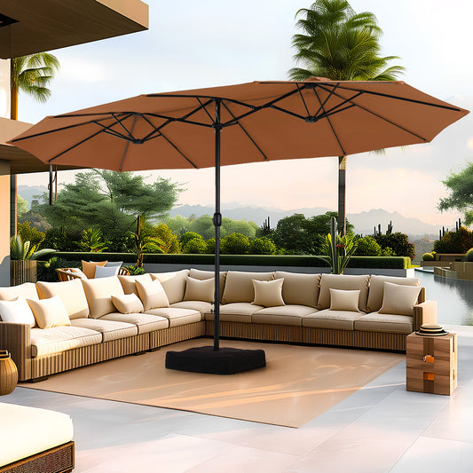 Summit Living 15 FT Patio Umbrella with Base Included Large Outdoor Market Umbrella Brown