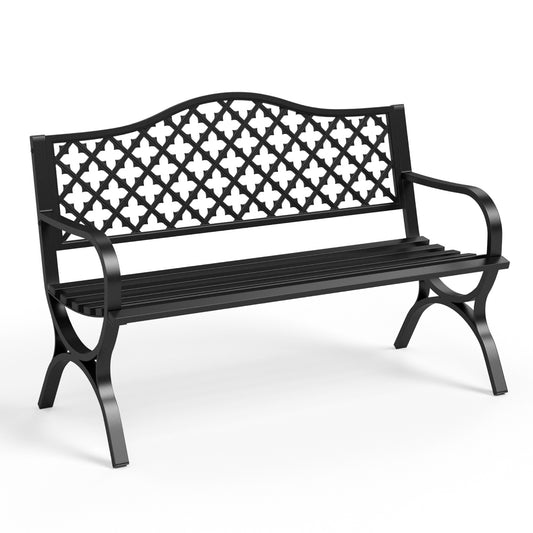 Summit-Living-50-Inch- Outdoor-Garden-Bench-Chairs-Metal- Frame-Patio-Park-Bench-with-Armrest-Black