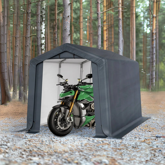 Summit Living 12 x 8 ft Portable Storage Shed with Roll-up Zipper Door, Waterproof Canopy Shelter, Heavy Duty Steel Carport, Black