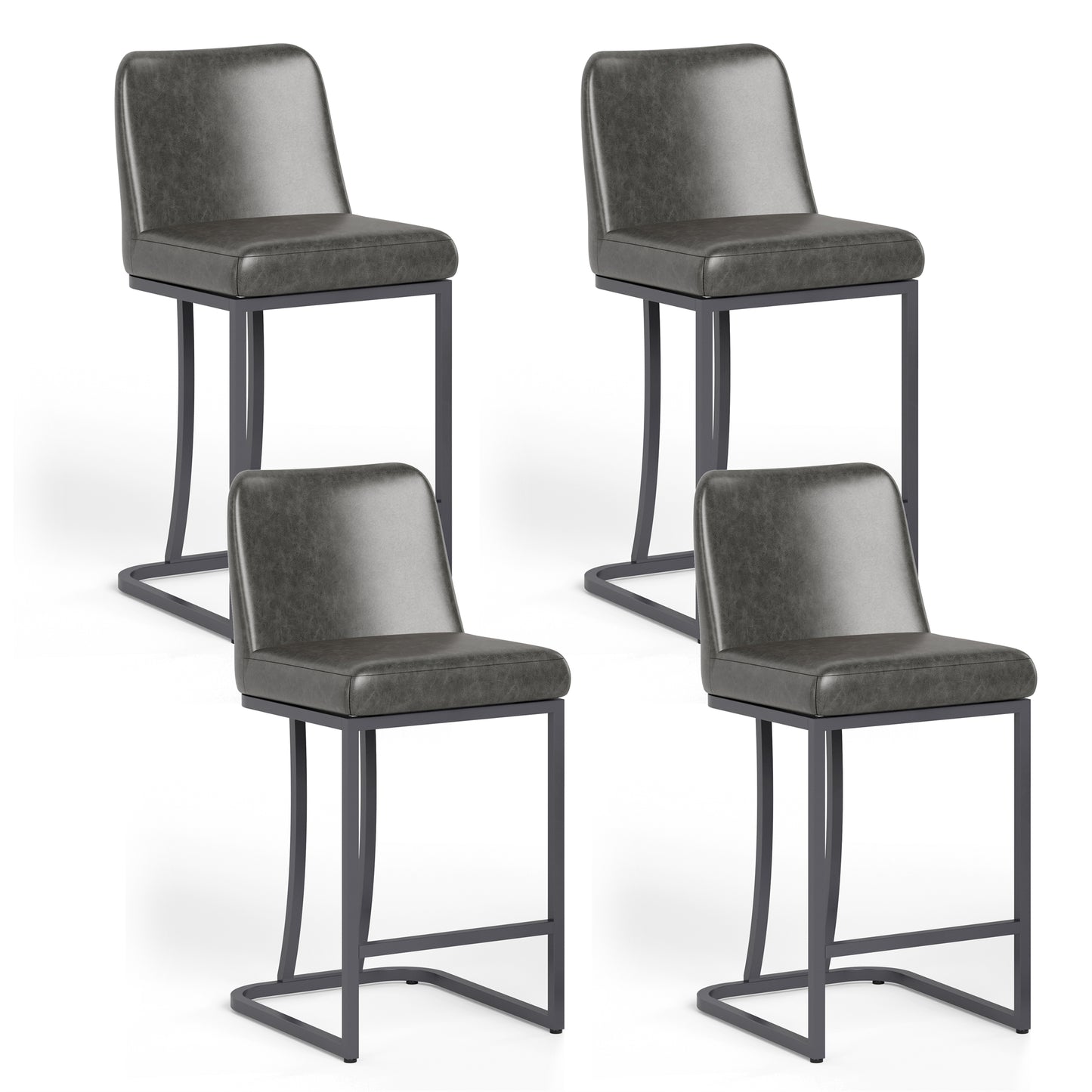 Summit Living 24 Inch Counter Bar Stools with Back for Kitchen Upholstered Faux Leather Barstools Set of 4 , White & Gold