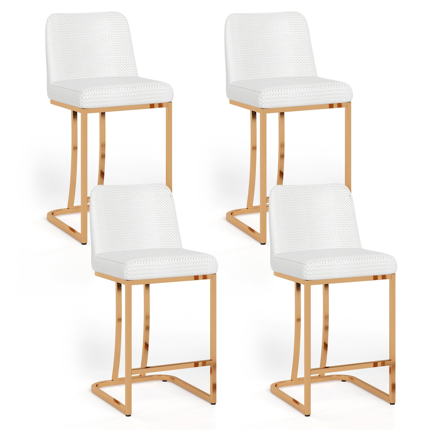 Summit Living 24 Inch Counter Bar Stools with Back for Kitchen Upholstered Faux Leather Barstools Set of 4 , White & Gold