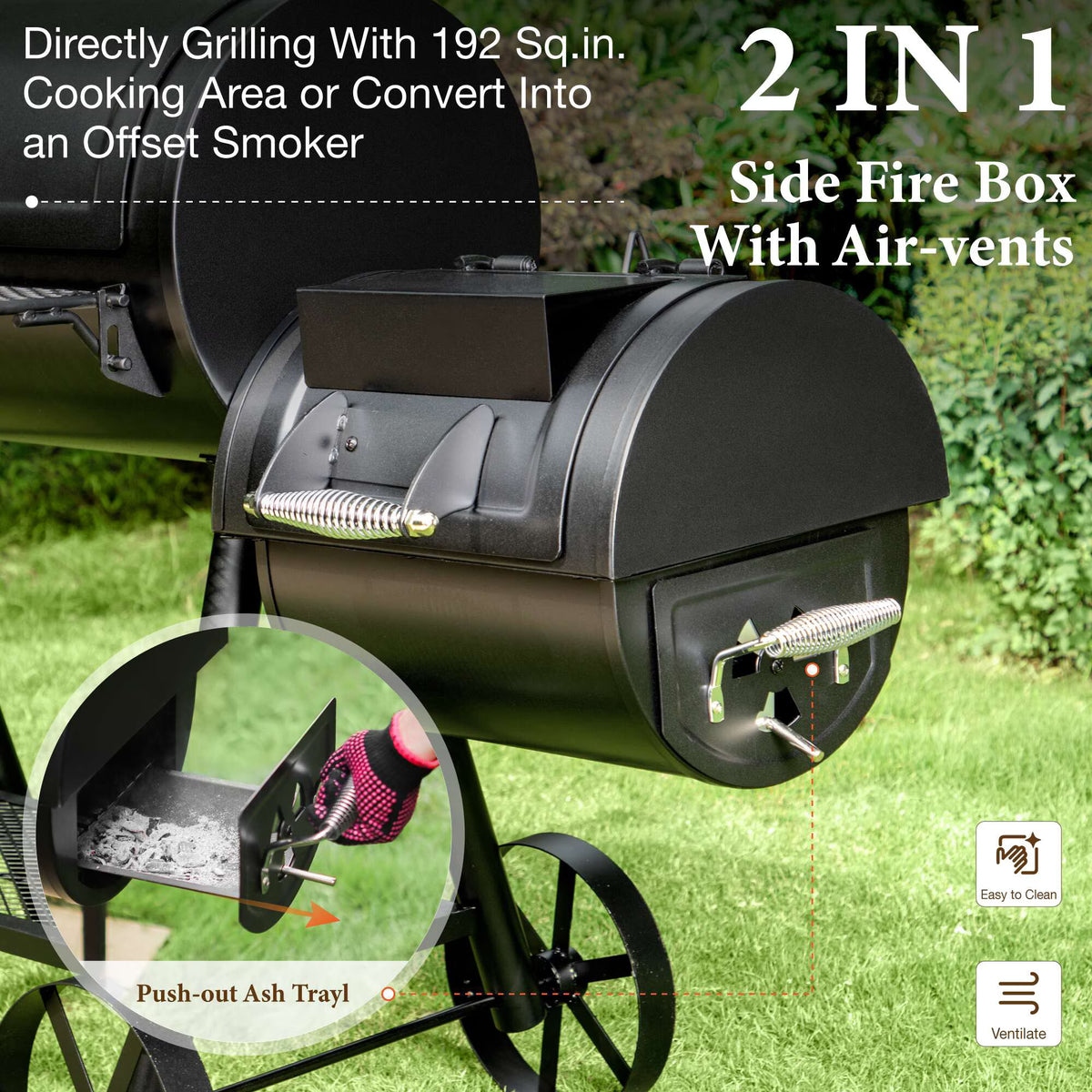 MF Studio Charcoal Grill with Offset Smoker 941 sq.in. Extra Large BBQ Grill Black