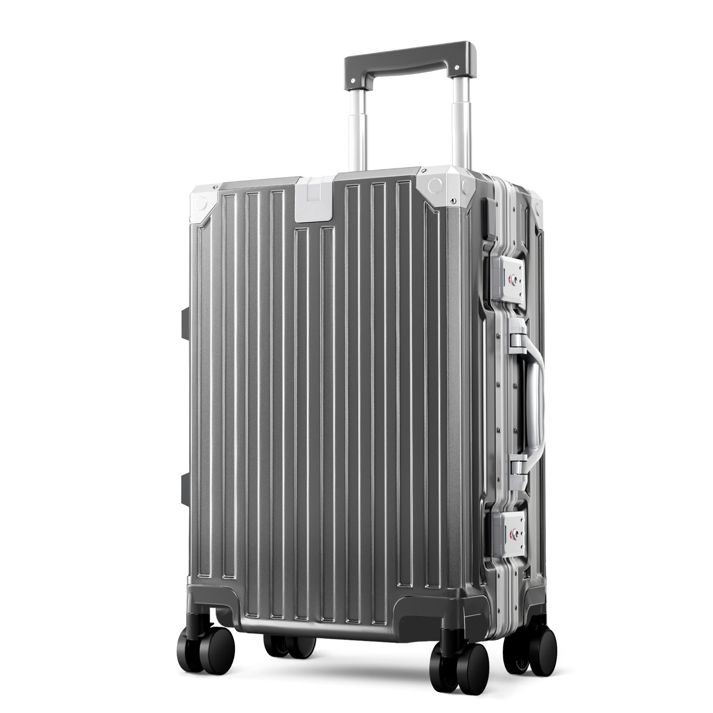 MF Studio 20 inch Carry on Luggage, Lightweight PC Hardshell Zipperless Suitcase with Aluminum Frame, TSA locks, Spinner Wheels, USB Charging Port, Cup Holder, Dark Gray