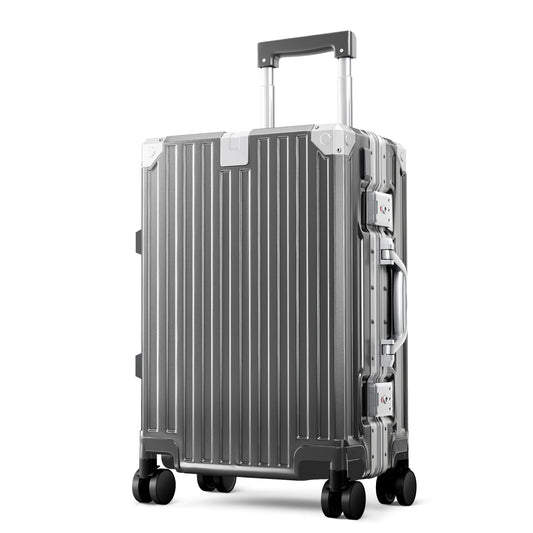 MF Studio 20 inch Carry on Luggage, Lightweight PC Hardshell Zipperless Suitcase with Aluminum Frame, TSA locks, Spinner Wheels, USB Charging Port, Cup Holder, Dark Gray