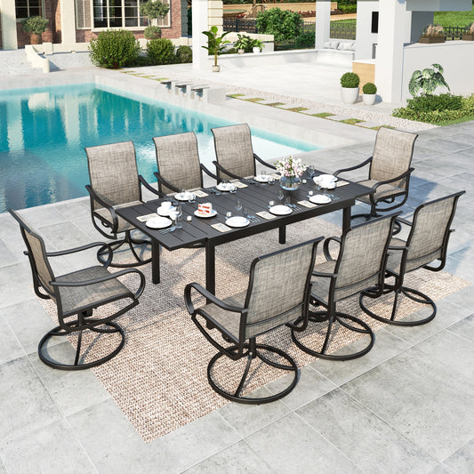 SUMMIT LIVING 9-Piece Outdoor Patio Dining Set with High Back Swivel Chairs & Extendable Table for 8-Person