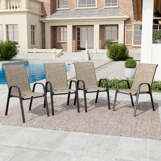 SUMMIT LIVING 4-Piece Textilene Patio Dining Chairs for All Weather, Heavy Duty Outdoor Stackable Chairs, Grayish-brown