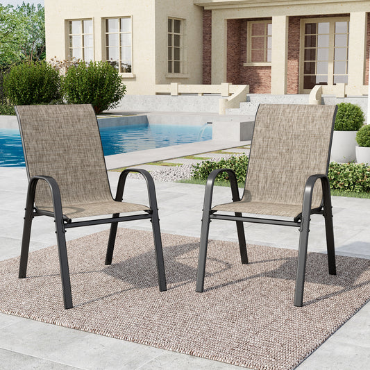 SUMMIT LIVING 2-Piece Textilene Patio Dining Chairs for All Weather, Heavy Duty Outdoor Stackable Chairs, Grayish-brown