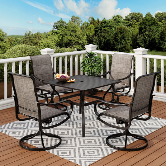 5-Piece Patio Dining Set, 4 High-Back Padded Textilene Swivel Chairs and Square Table, Grayish Brown