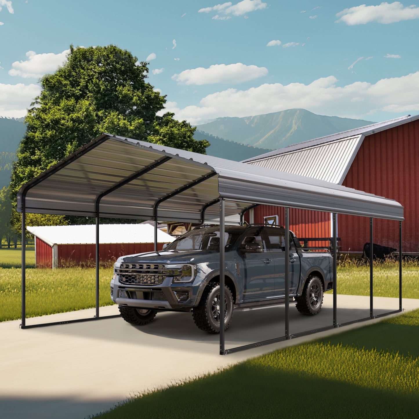 Summit Living 12 x 20 ft Outdoor Metal Carport with Galvanized Steel Roof, Heavy-Duty Garage Car Storage Shelter, Gray