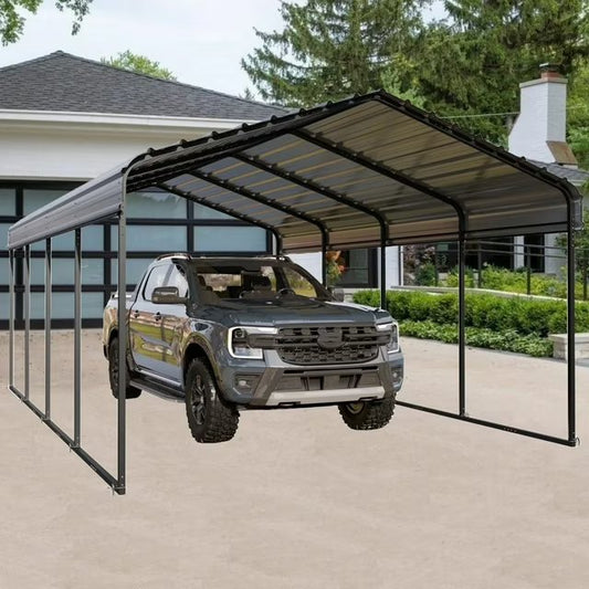 Summit Living 12 x 20 ft Metal Steel Carport with Galvanized Roof, Heavy-Duty Garage Car Storage Shelter, Gray