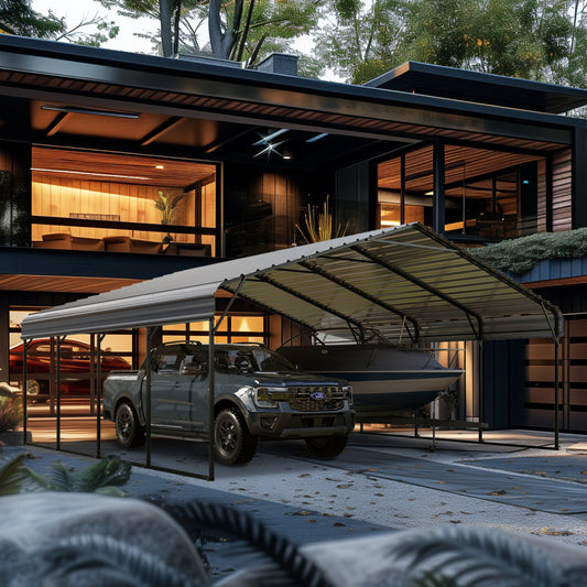 Summit Living 20 x 20 ft Metal Carport with Galvanized Roof, Heavy-Duty Steel Garage Car Storage Shelter, Gray