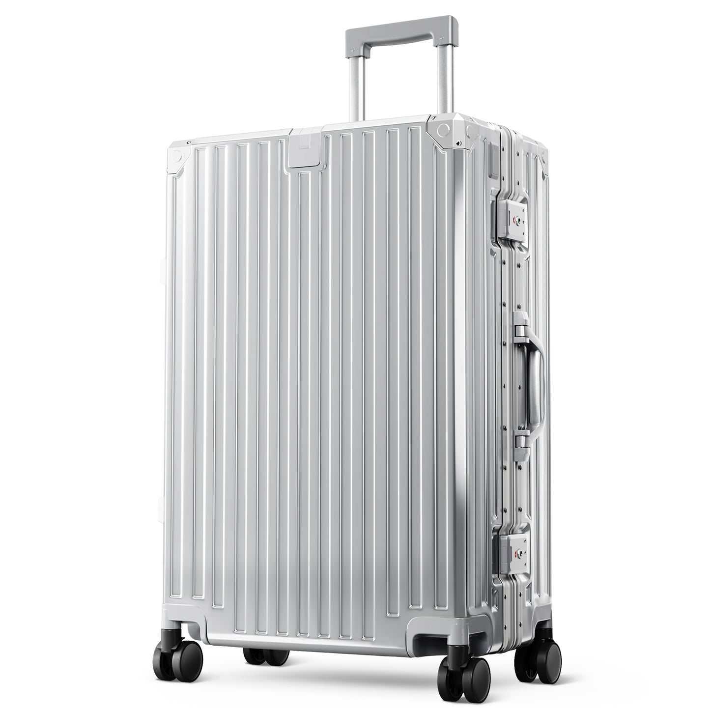MF Studio 24 inch Checked Luggage, Lightweight PC Hardshell Zipperless Suitcase with Aluminum Frame, TSA locks, Spinner Wheels, USB Charging Port, Cup Holder, Silver Gray