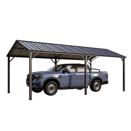 Summit Living 10 x 20 ft Carport with Galvanized Boxed-Eave Vertical Roof, Heavy-Duty Steel Garage Car Storage Shelter, Gray