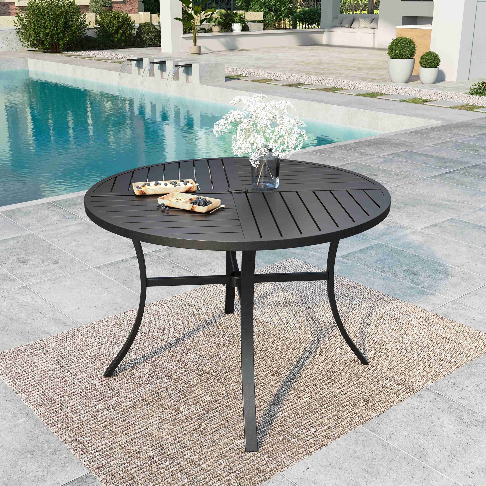 dining table patio with umbrella hole MF Studio Round Patio Dining Table Metal Table with Umbrella Hole, 28" – summitlivin