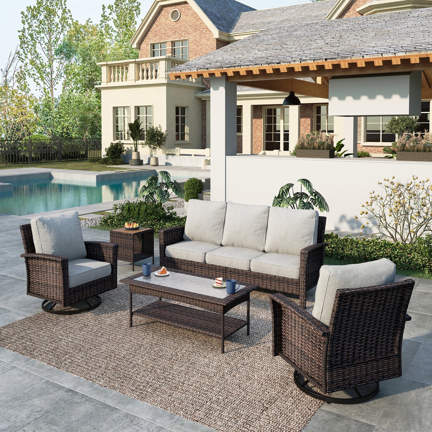 Summit-Living-5-Seat-Wicker-Patio-Furniture-Set-with-2-Swivel-Chairs-3-Seat-Sofa-with-2-pieces-Coffee-Table-Outdoor-Rattan- Sectional-Conversation-Set-Light-gray