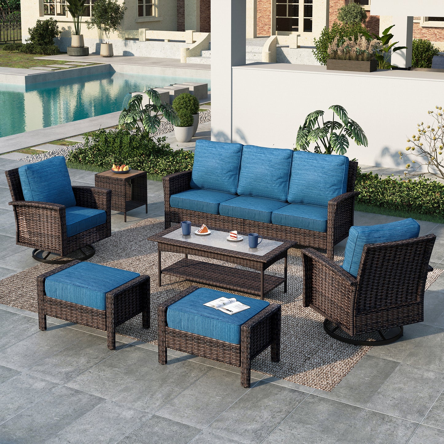 Summit-Living-7-Seat-Wicker-Patio-Furniture-Set-with-2-Swivel- Chairs-3-Seat-Sofa-2-Coffee-Table-with-2-Ottoman-Outdoor- Sectional-Conversation-Set-Peacock-blue