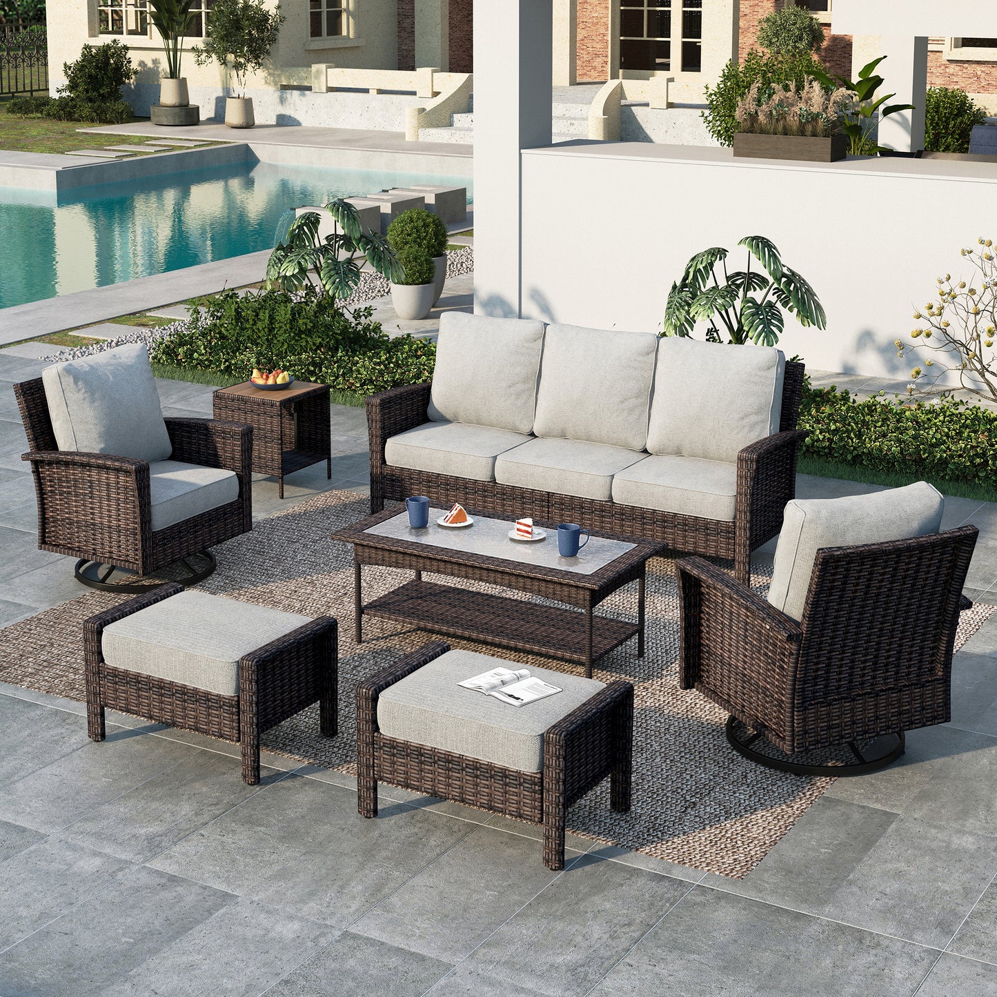 Summit-Living-7-Seat-Wicker-Patio-Furniture-Set-with-2-Swivel- Chairs-3-Seat-Sofa-2-Coffee-Table-with-2-Ottoman-Outdoor- Sectional-Conversation-Set-Light-gray