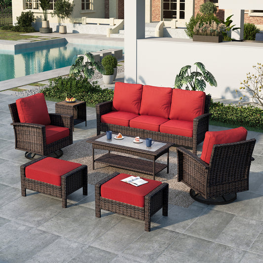 Summit-Living-7-Seat-Wicker-Patio-Furniture-Set-with-2-Swivel- Chairs-3-Seat-Sofa-2-Coffee-Table-with-2-Ottoman-Outdoor- Sectional-Conversation-Set-Red