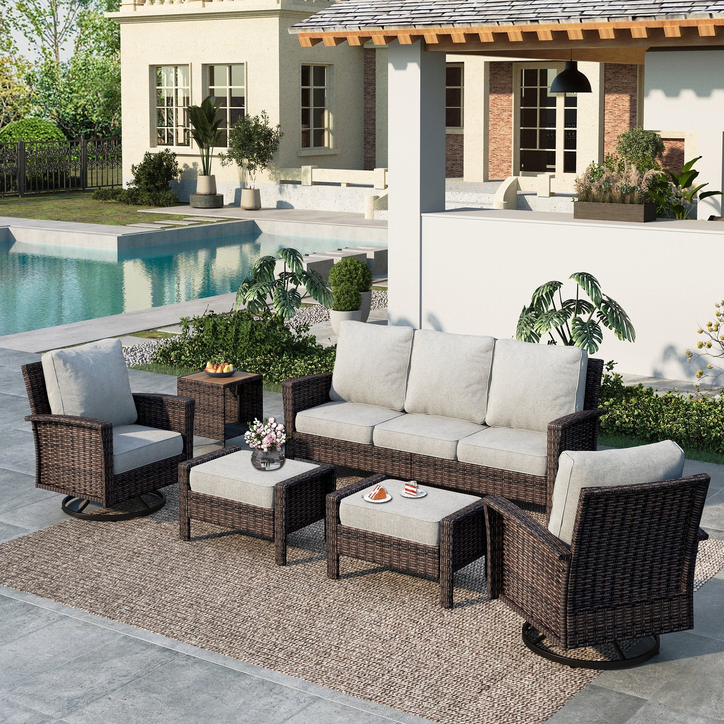 Summit-Living-7-Seat-Wicker-Patio-Furniture-Set-with-2-Swivel- Chairs-3-Seat-Sofa-with-2-Ottoman-1-Coffee-Table-Outdoor- Sectional-Conversation-Set-for-Garden-Light-gray