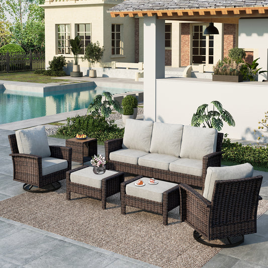Summit-Living-7-Seat-Wicker-Patio-Furniture-Set-with-2-Swivel- Chairs-3-Seat-Sofa-with-2-Ottoman-1-Coffee-Table-Outdoor- Sectional-Conversation-Set-for-Garden-Light-gray