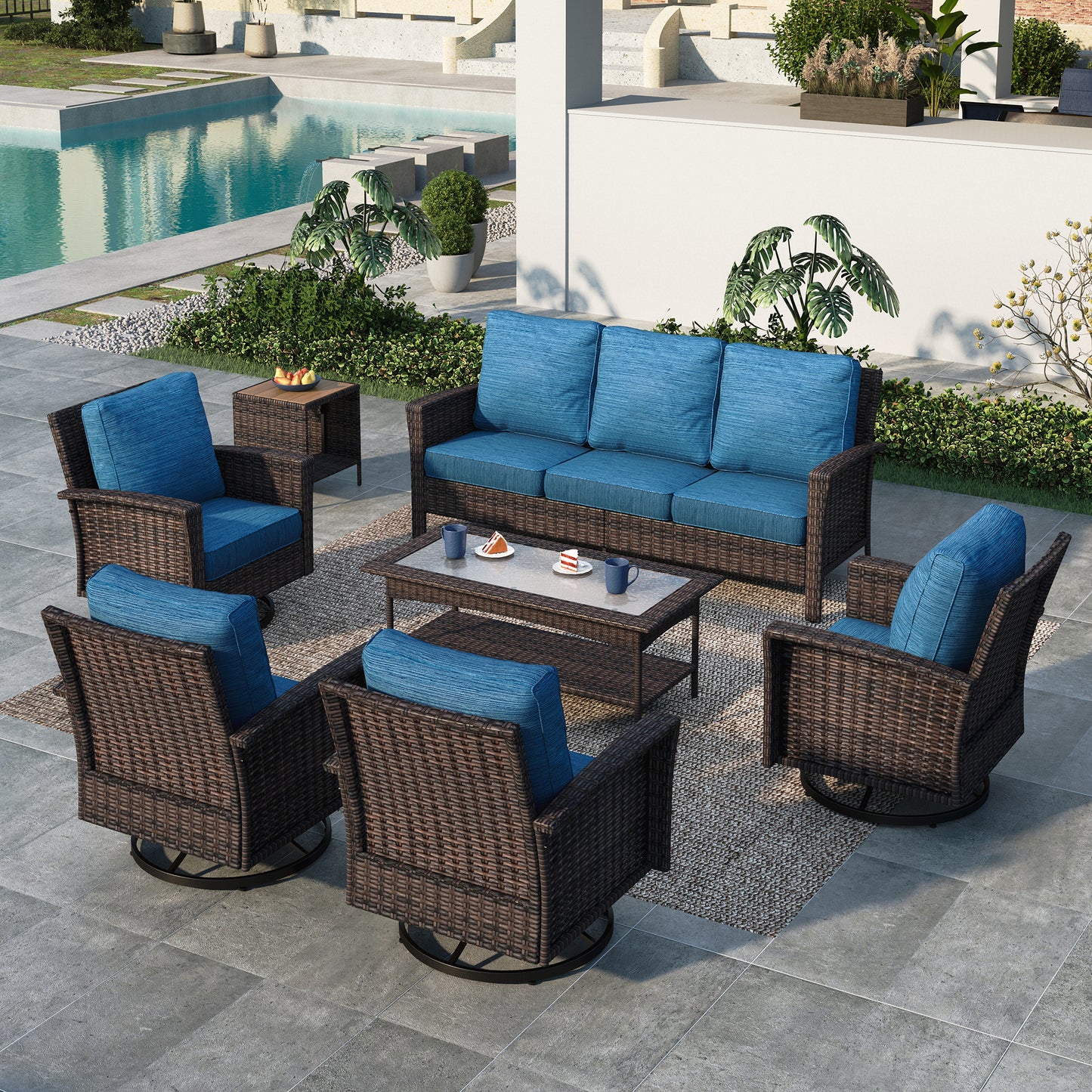 Summit-Living-7-Seat-Wicker-Patio-Furniture-Set-with-4-Swivel- Chairs-3-Seat-Sofa-with-2-Coffee-Table-Outdoor-Sectional- Conversation-Set-Peacock-blue
