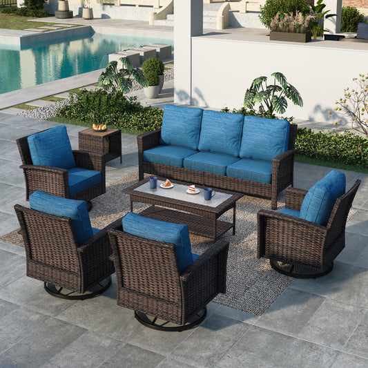 Summit-Living-7-Seat-Wicker-Patio-Furniture-Set-with-4-Swivel- Chairs-3-Seat-Sofa-with-2-Coffee-Table-Outdoor-Sectional- Conversation-Set-Peacock-blue