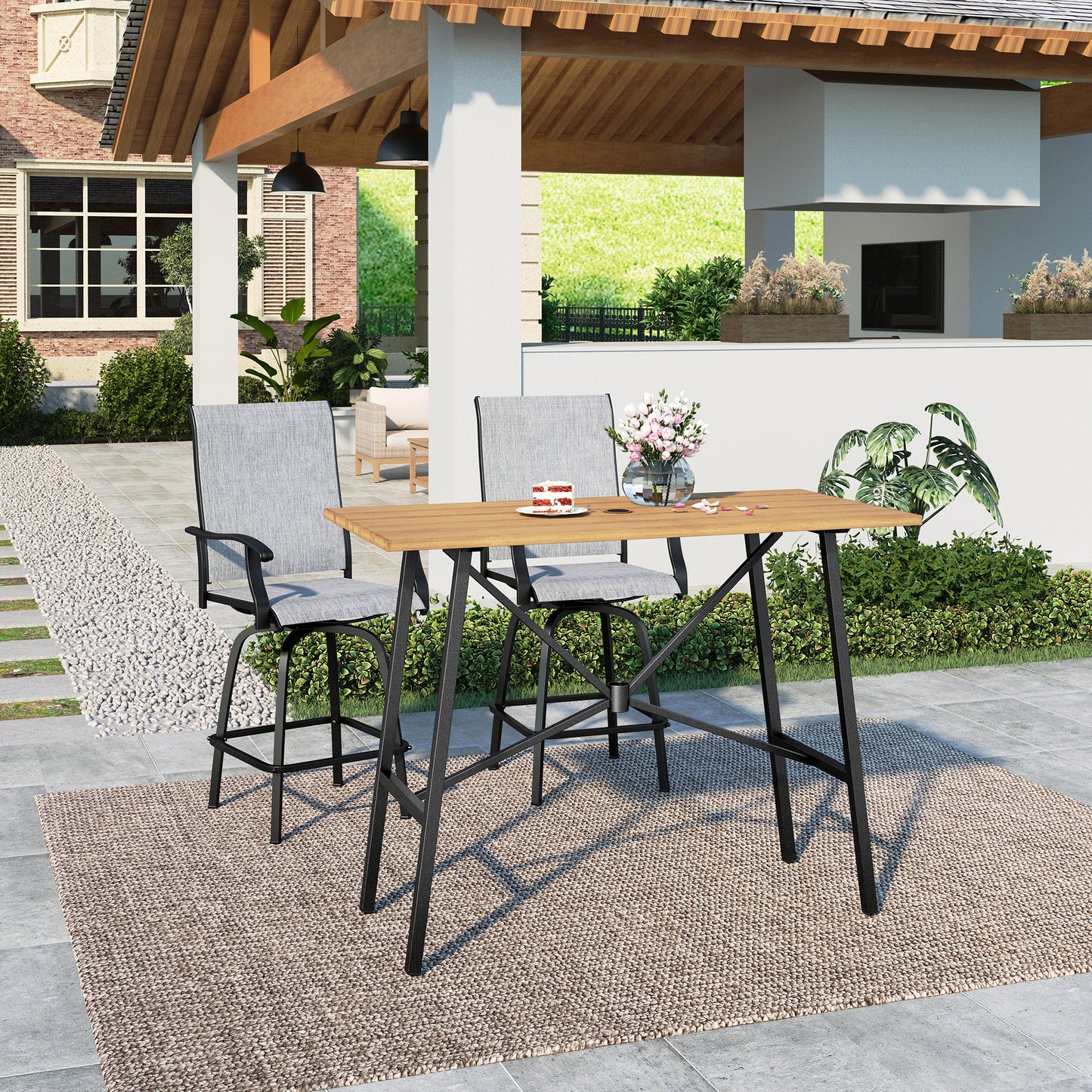 Summit-Living-3-Piece-Outdoor-Swivel-Bar-Stool-Bistro-Set-with-2-Patio-Metal-Bar-Stool-Height-Chairs-and-1-Bar-Table-Black-Gray