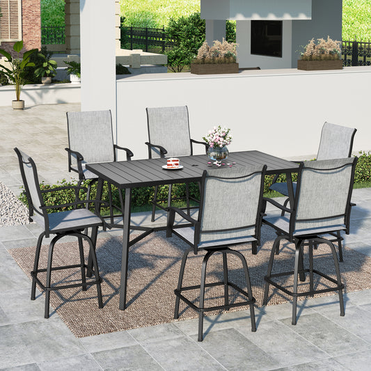 Summit-Living-7-Piece-Outdoor-Swivel-Bar-Stool-Set-with-Table-6-Metal-Patio-Counter-Height-Chairs-and-1-Metal-Bar-Table-Black- Gray