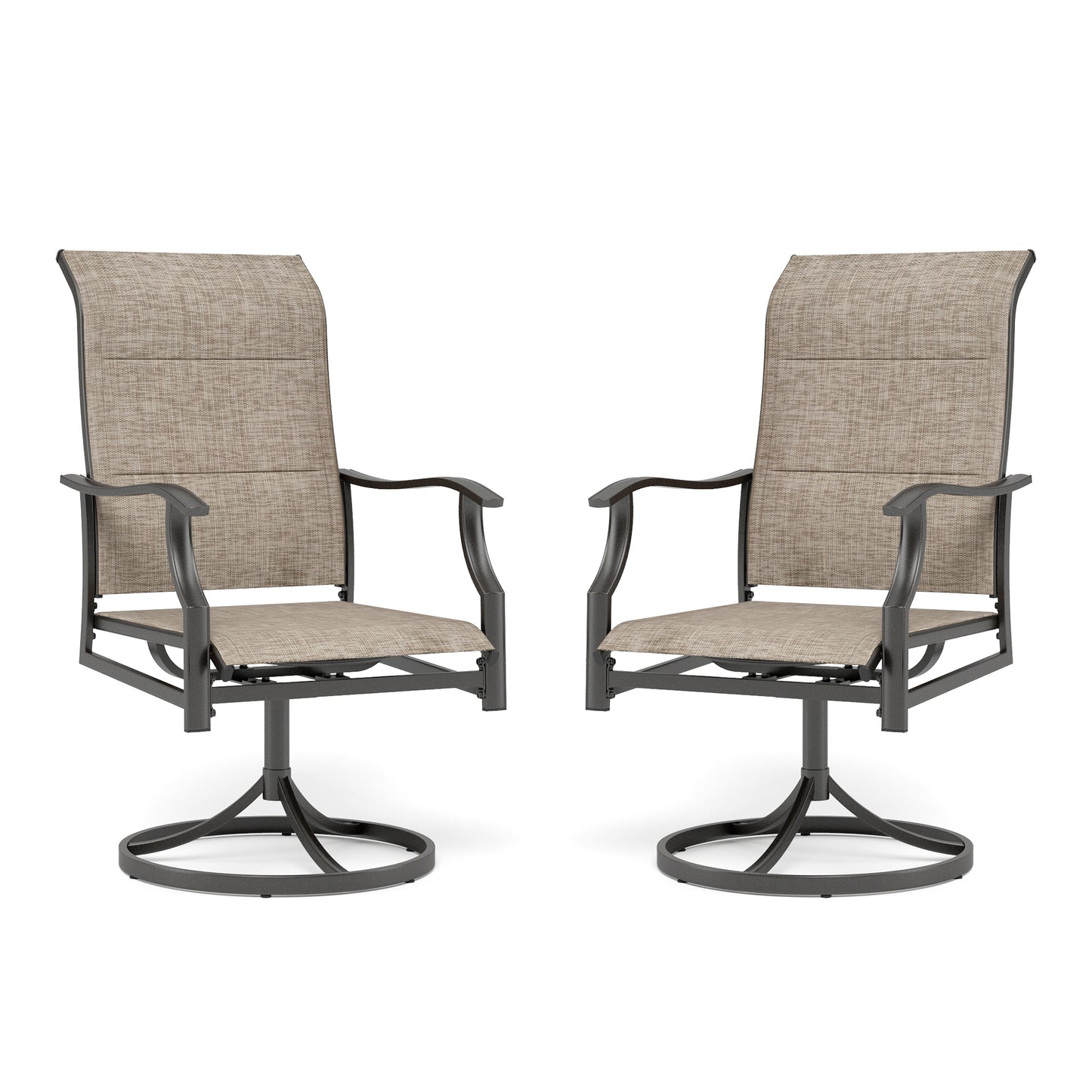 SUMMIT LIVING 2-Piece Outdoor Metal Steel Dining Swivel Chairs, Textilene Patio High-Back Padded Rocking Chairs, Grayish-brown