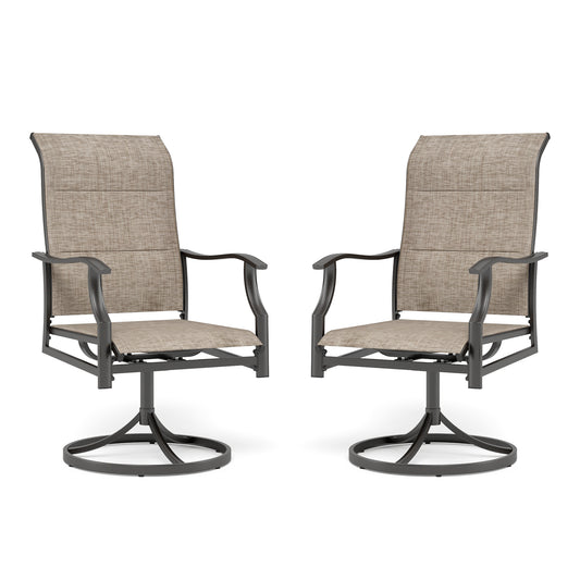 SUMMIT LIVING 2-Piece Outdoor Metal Steel Dining Swivel Chairs, Textilene Patio High-Back Padded Rocking Chairs, Grayish-brown