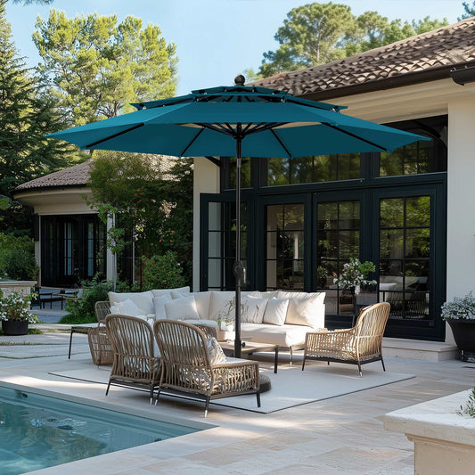 Summit Living 10ft Patio Umbrella 3-Tier Vented Outdoor Market Table Umbrella with Auto-Tilt – Cerulean