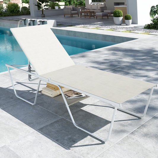 MF Studio Oversized Outdoor Sling Chaise Lounge with 5-Level Adjustable Backrest & Storage Space, Single Patio Reclining Chair, Elegant Gray
