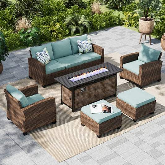 MF Studio 9-Seat Outdoor Patio Furniture Set with Fire Pit Wicker Patio Conversation Set Blue