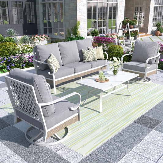 MF Studio 5-Seater Patio Conversation Set Metal Outdoor Furniture with Swivel Chair Sofa Gray