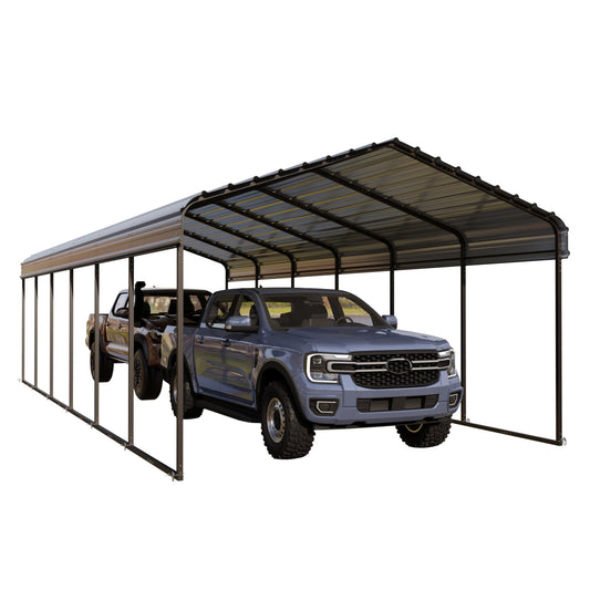 Summit Living 12 x 30 ft Metal Carport with Galvanized Steel Panel Roof, 2 Cars Heavy Duty Carport, Outdoor Garage Shelter for All Weather