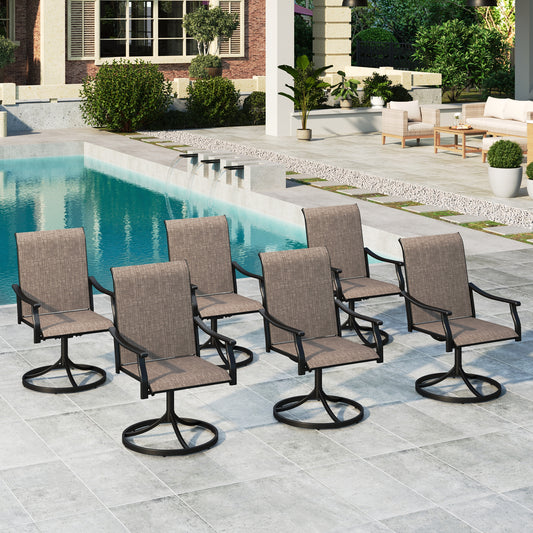 Summit Living Set of 6 High Back Swivel Outdoor Patio Dining Chairs, Steel Frame & All-Weather Textilene Seat, Black & Grayish-brown