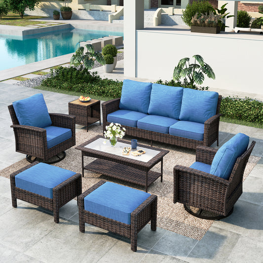 Summit-Living-7-Seat-Wicker-Patio-Furniture-Set-with-2-Swivel-Chairs-3-Seat-Sofa-2-Coffee-Table-with-2-Ottoman-Outdoor-Sectional-Conversation-Set-Navy-blue